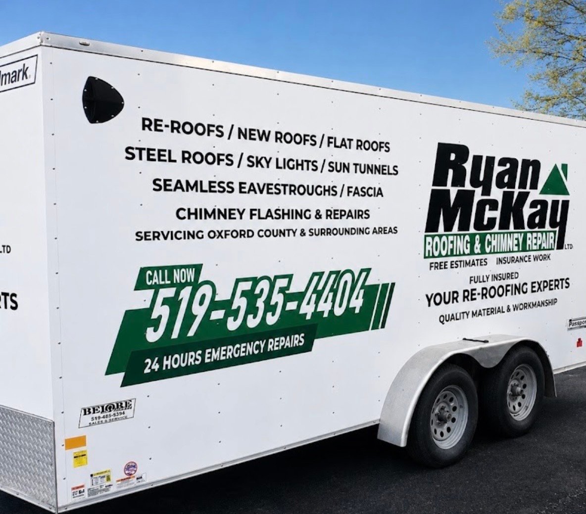 Ryan McKay Roofing branded work trailer